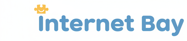 Design a modern, clean logo for a kids-focused online store called Internet Bay LLC. Use rounded, friendly typography for the text. Add a subtle playful element for kids, such as a small abstract puzzle piece, block, or star integrated with the text. Keep the design minimal, professional, and readable. Accent colors: soft blue (#4FA3F7) and warm yellow (#FFD966). Background transparent. The logo should feel fun, approachable, and premium, suitable for web, social media, and product branding.